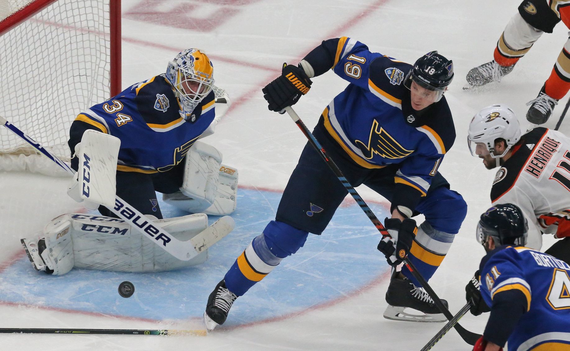 The Blues take on the Ducks at the Enterprise Center